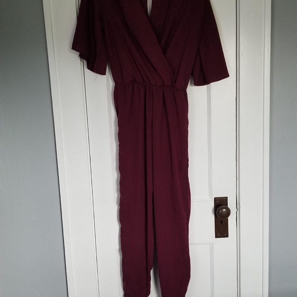 Charlotte Russe Ruched Leg Maroon Jumpsuit